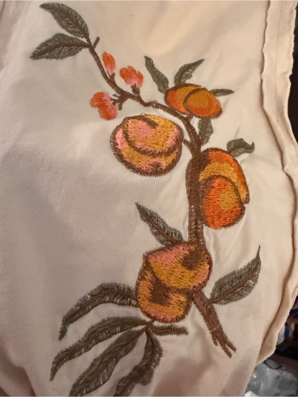 POL Cream Track Pants with Brown Knit Pockets and Orange Embroidered Fruit - Picture 3 of 4
